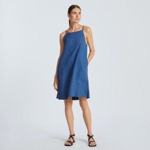 Everlane XXS Blue 100% Linen Apron Square Neckline A-line Dress with Pockets